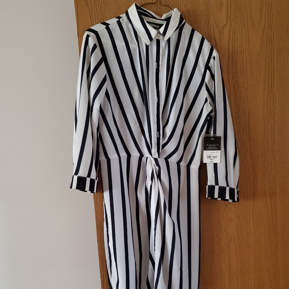 Strip long sleeve thin dress!